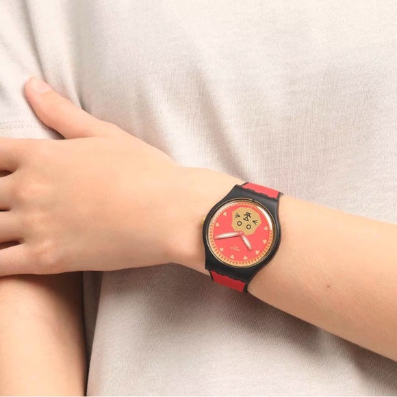 nwt sold out limited edition Swatch Red & Gold year of the Rabbit Dial Watch - Picture 6 of 15